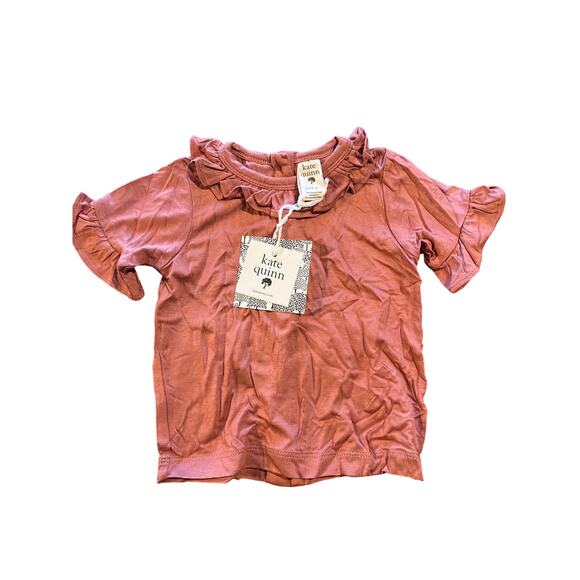 NWT Kate Quinn Dark Pink Muted Short Sleeve Ruffle Tee Tshirt Bamboo 6-12m - Picture 1 of 2